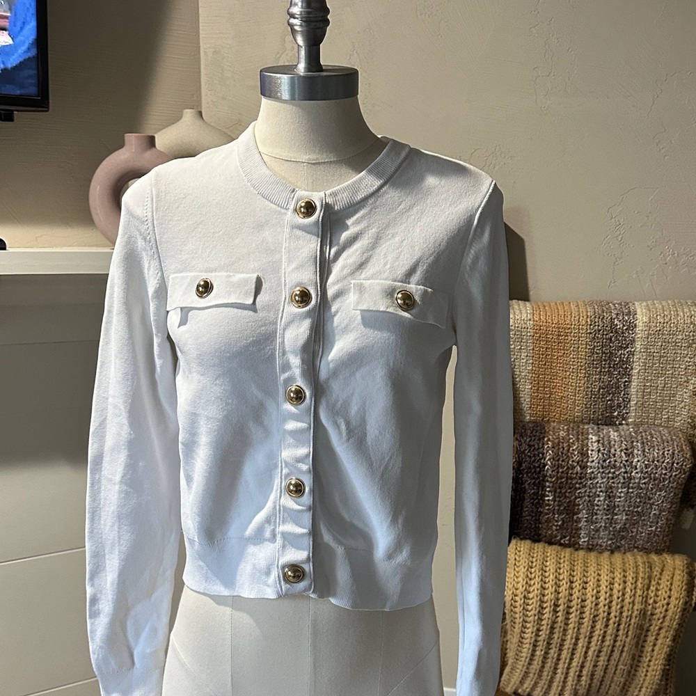Michael Kors White Cardigan with Gold Buttons